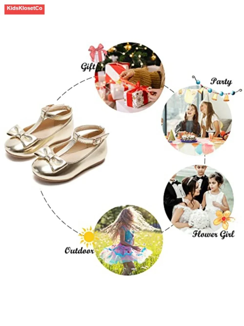 Toddler Ballet Mary Jane Flats - Anti-Slip Rubber Sole, Hook & Loop Closure,